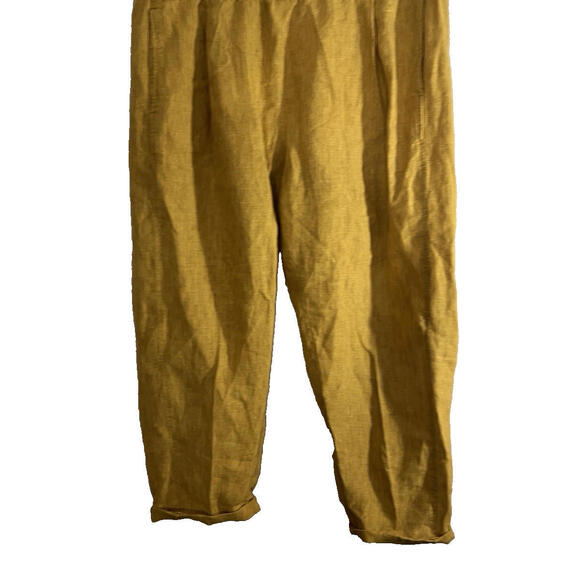 Eileen Fisher XL Organic Linen Cropped Pants Wide Legs Mustard Yellow - Picture 2 of 6